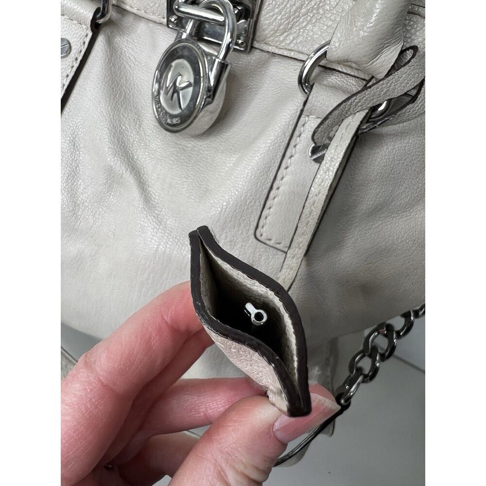 Michael Kors Hamilton Lock Cream Leather Large Satchel Shoulder Bag - Picture 8 of 11